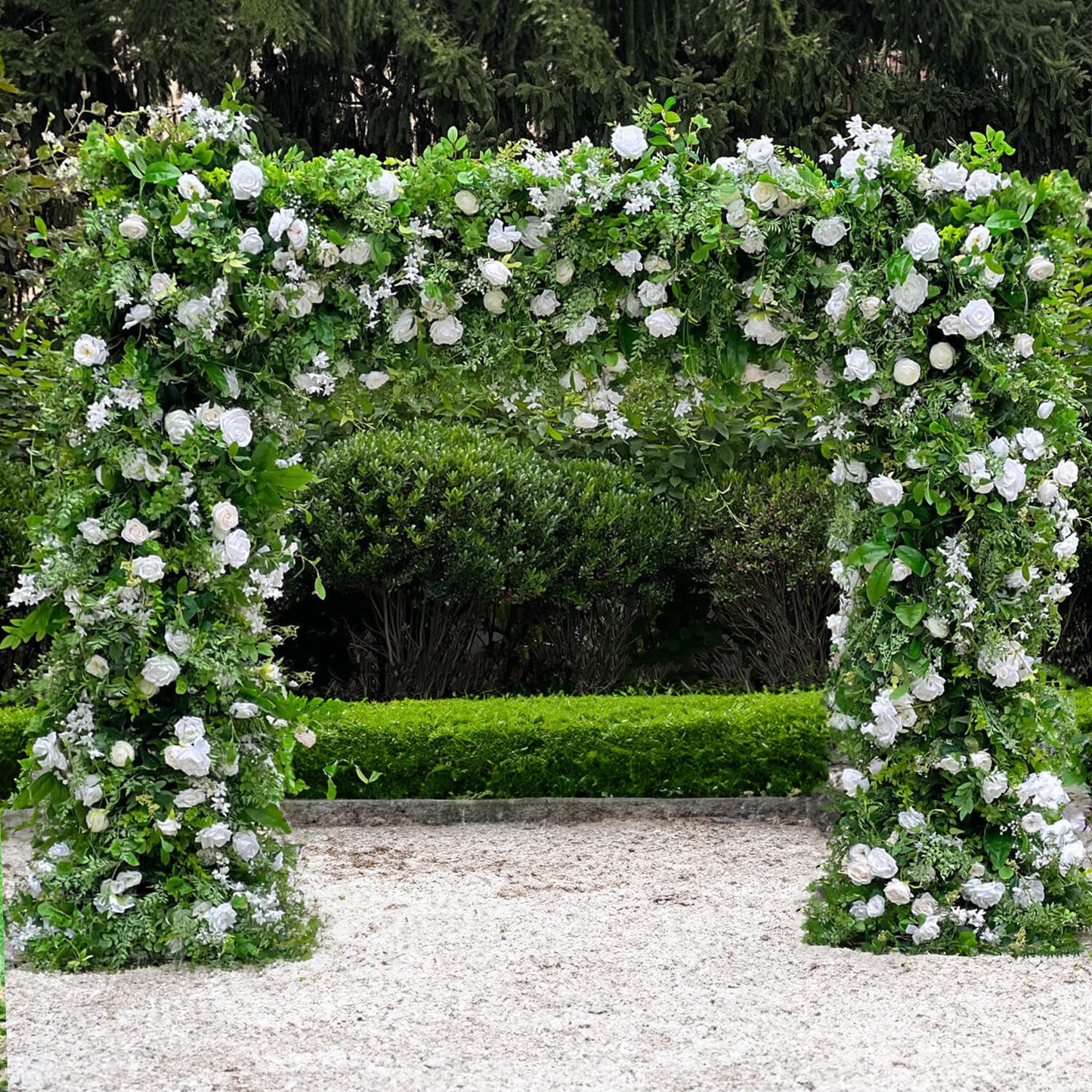 Green White Roses Fabric Artificial Flower Wall Arch Wedding Party Decoration-ubackdrop