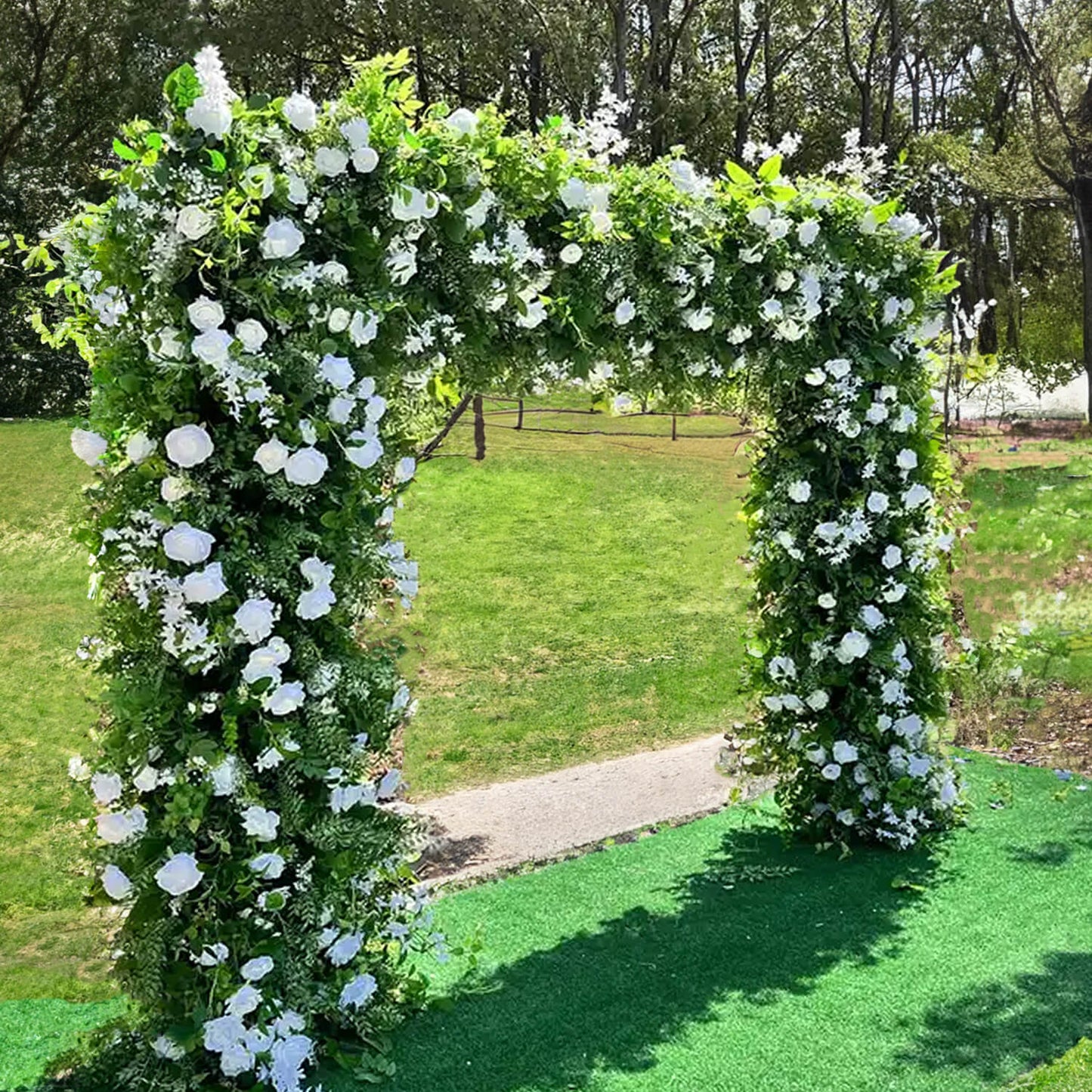 Green White Roses Fabric Artificial Flower Wall Arch Wedding Party Decoration-ubackdrop