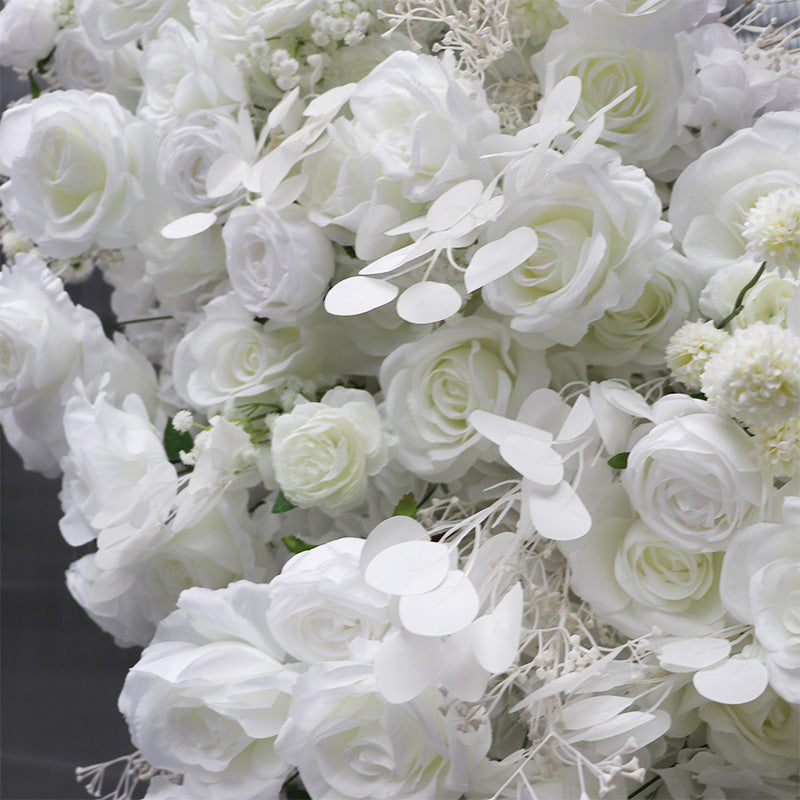6.5ft White Roses Moon Shaped Fabric Artificial Flower Wall Wedding Party Decor-ubackdrop