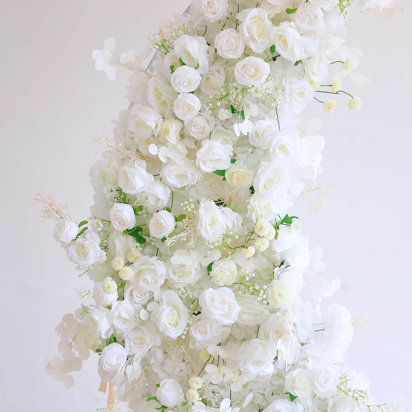 6.5ft White Roses Moon Shaped Fabric Artificial Flower Wall Wedding Party Decor-ubackdrop