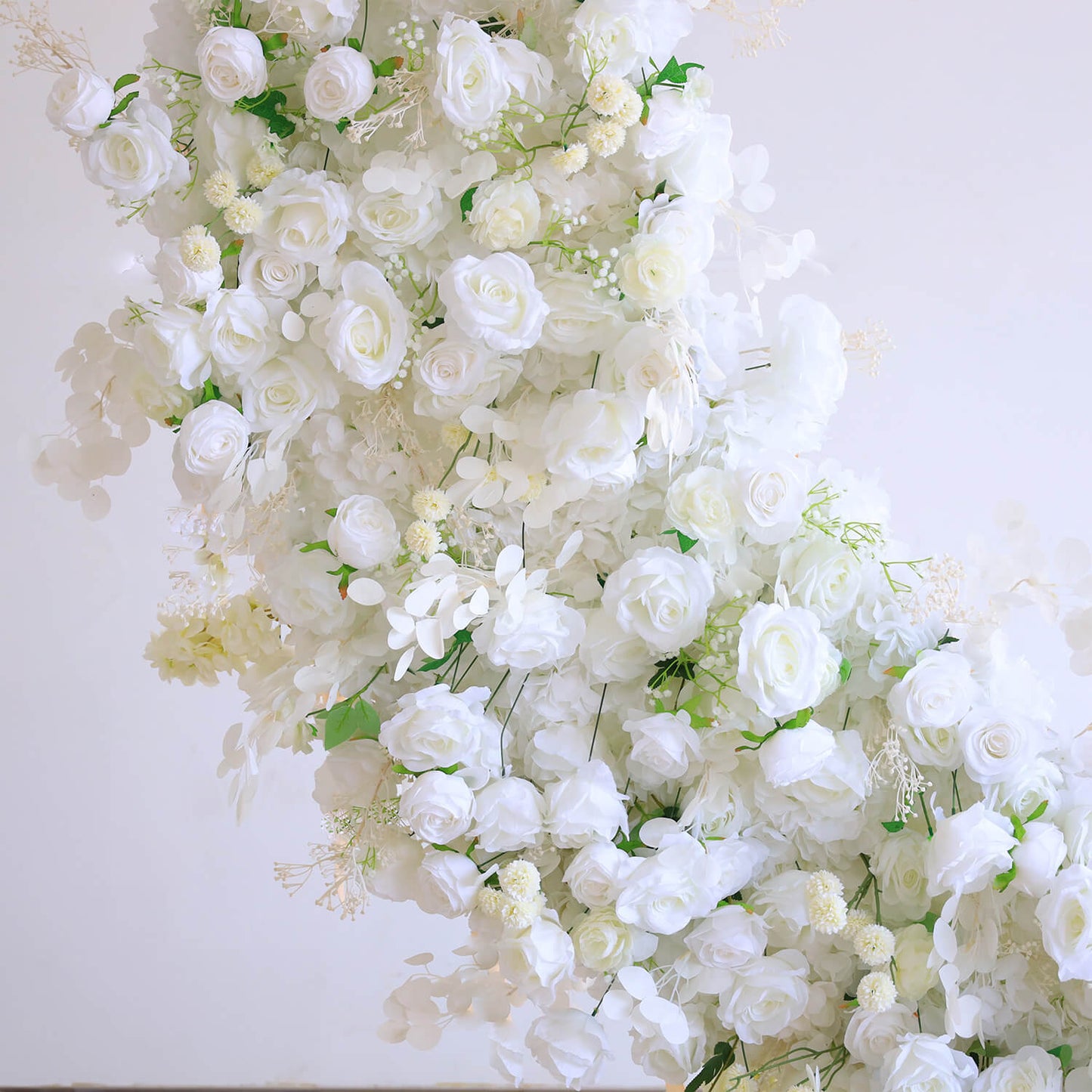 6.5ft White Roses Moon Shaped Fabric Artificial Flower Wall Wedding Party Decor-ubackdrop