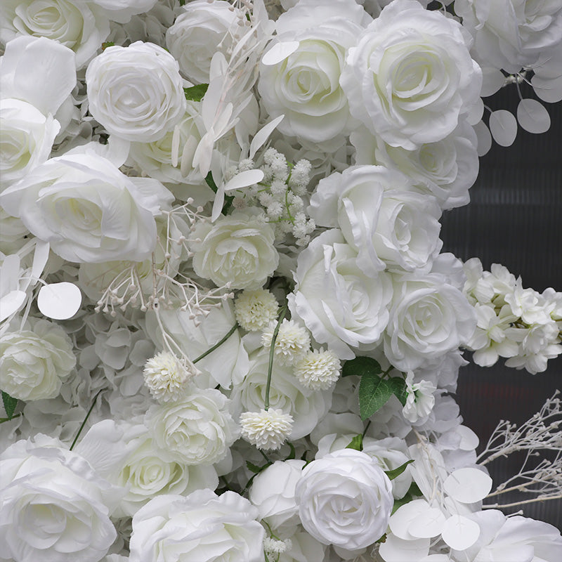 6.5ft White Roses Moon Shaped Fabric Artificial Flower Wall Wedding Party Decor-ubackdrop