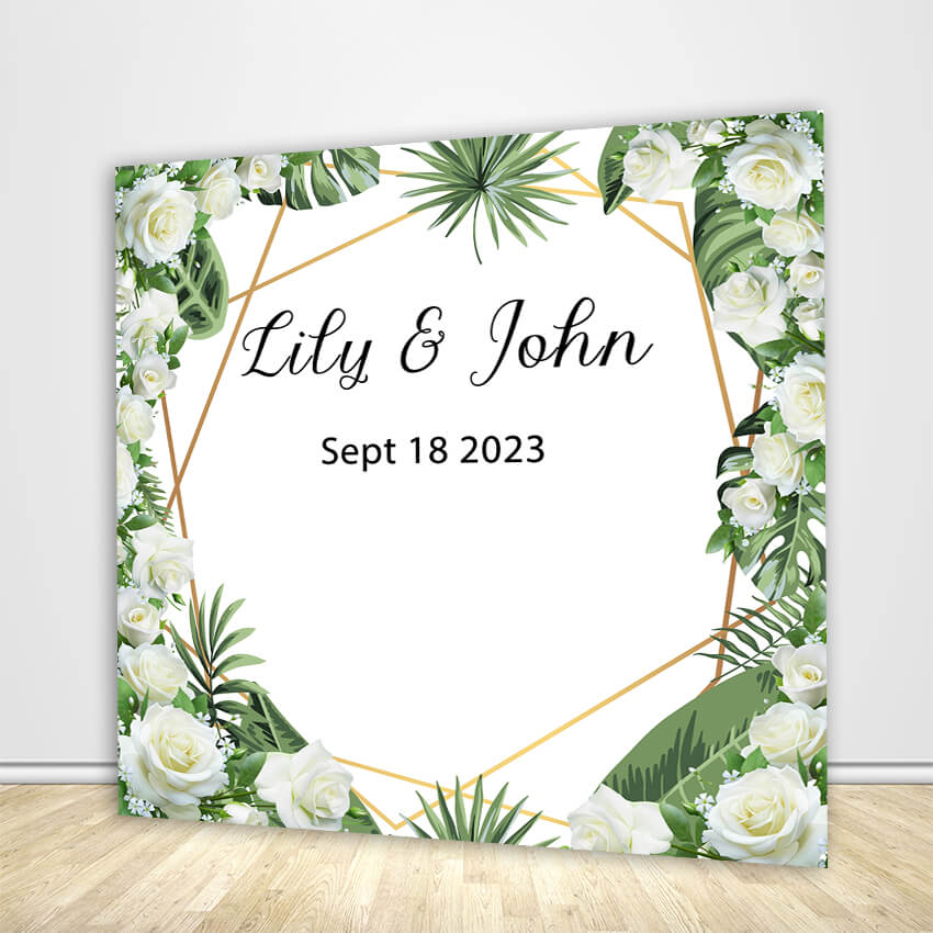White Roses Tropical Backdrop for Wedding Party-ubackdrop