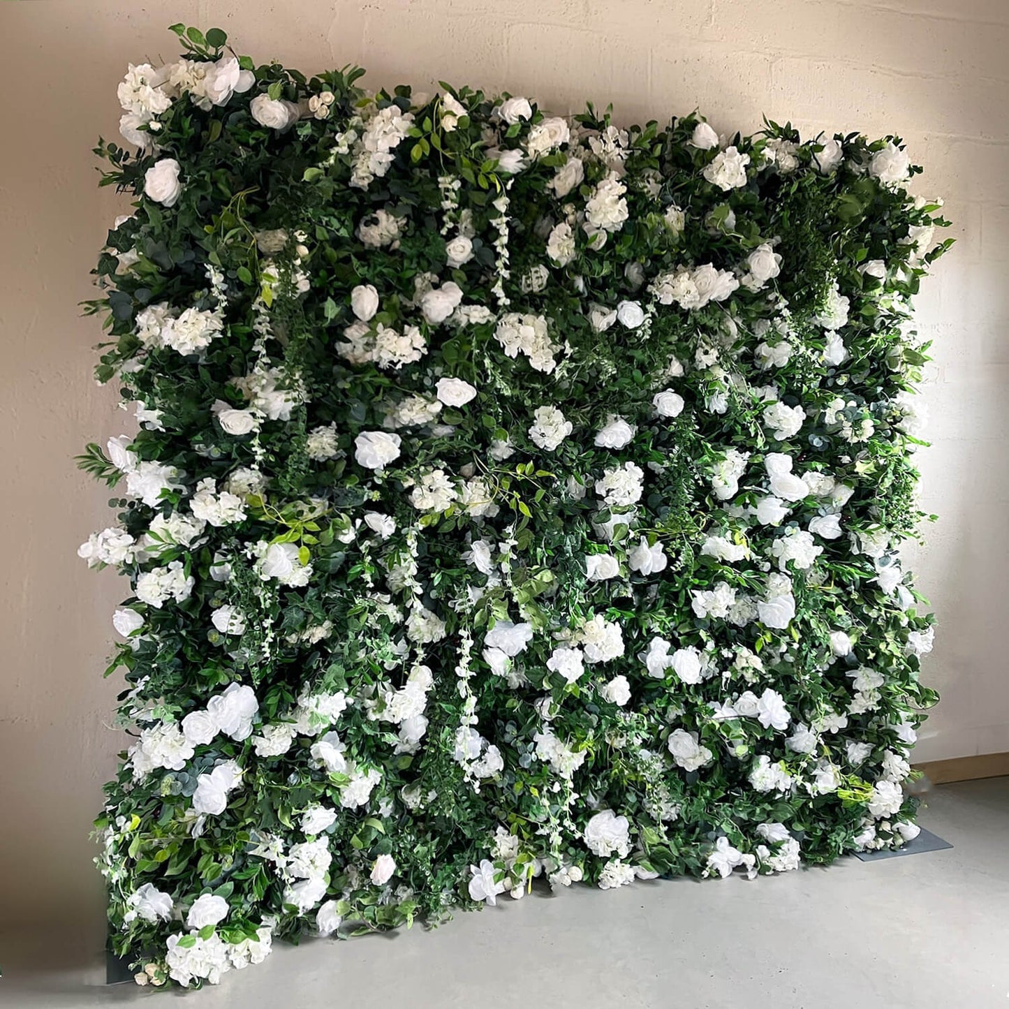 White Rose Green Leaves Fabric Roll Up Flower Wall-ubackdrop