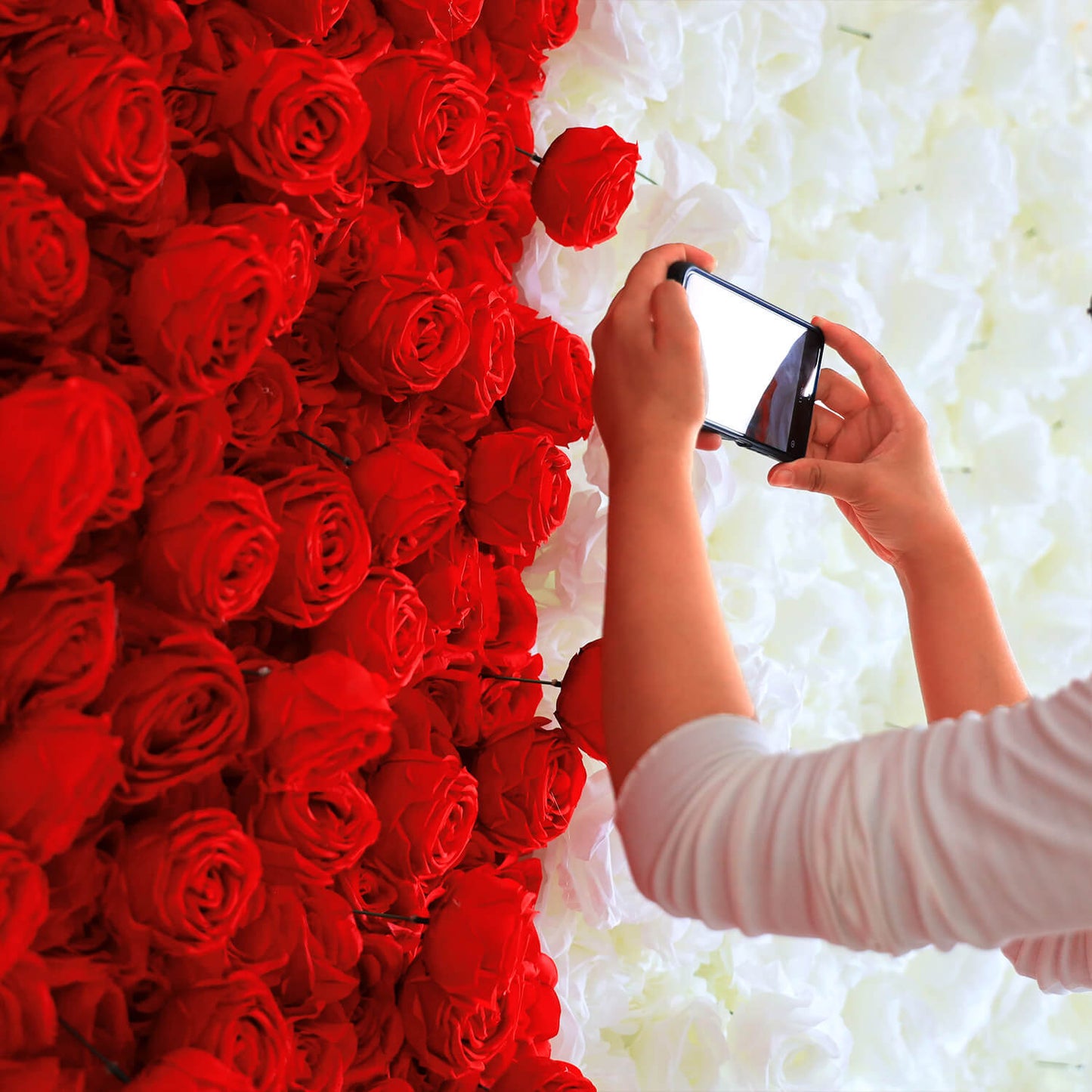 White and Red Roses Fabric Artificial Flower Wall For Wedding Event-ubackdrop