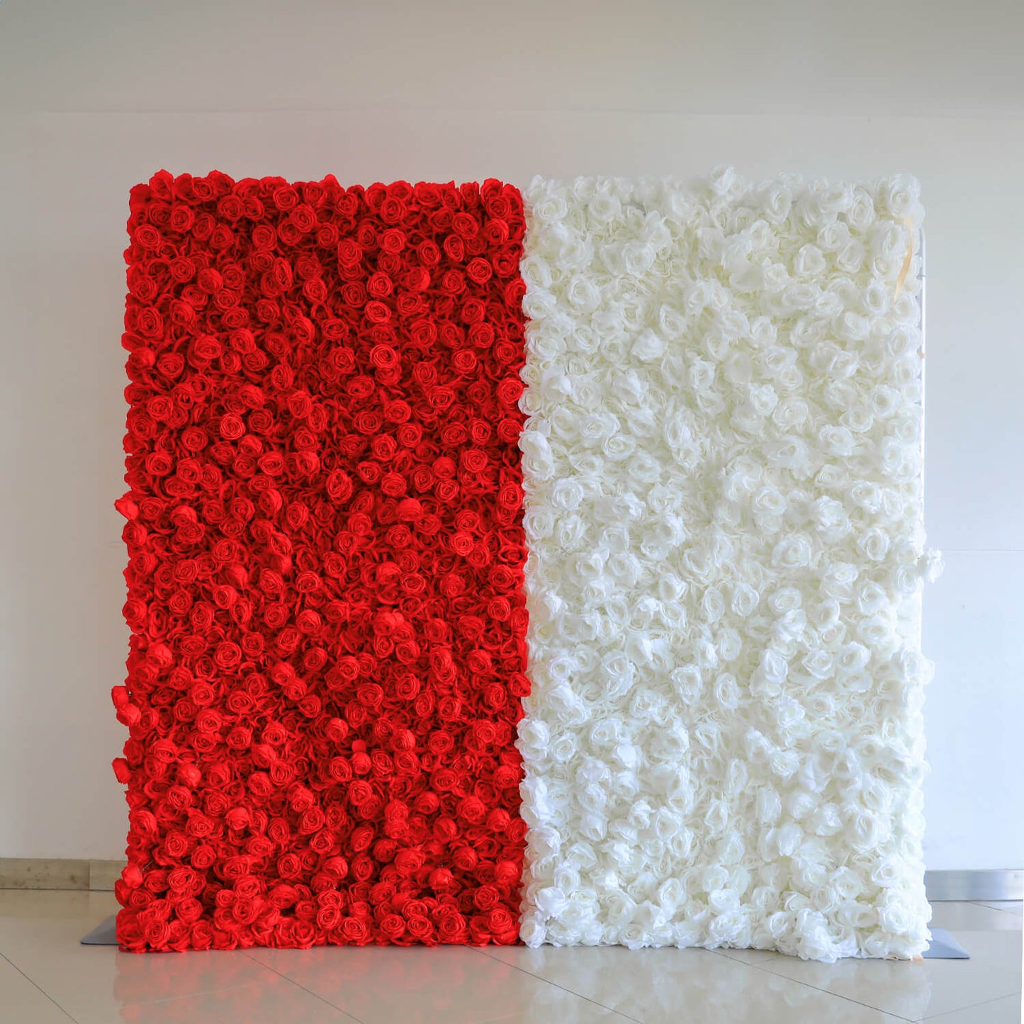 White and Red Roses Fabric Artificial Flower Wall For Wedding Event-ubackdrop
