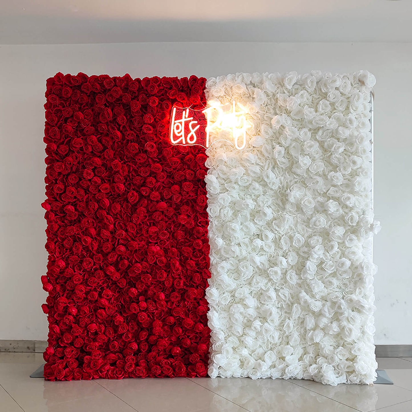 White and Red Roses Fabric Artificial Flower Wall For Wedding Event-ubackdrop
