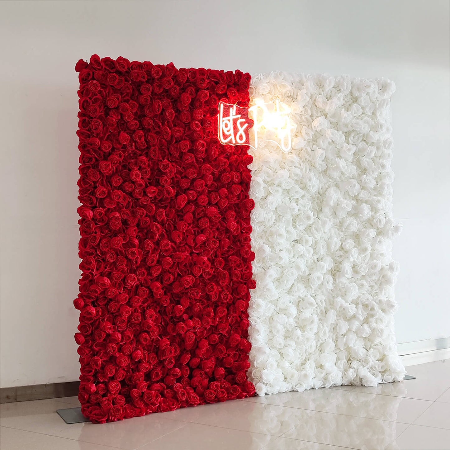 White and Red Roses Fabric Artificial Flower Wall For Wedding Event-ubackdrop