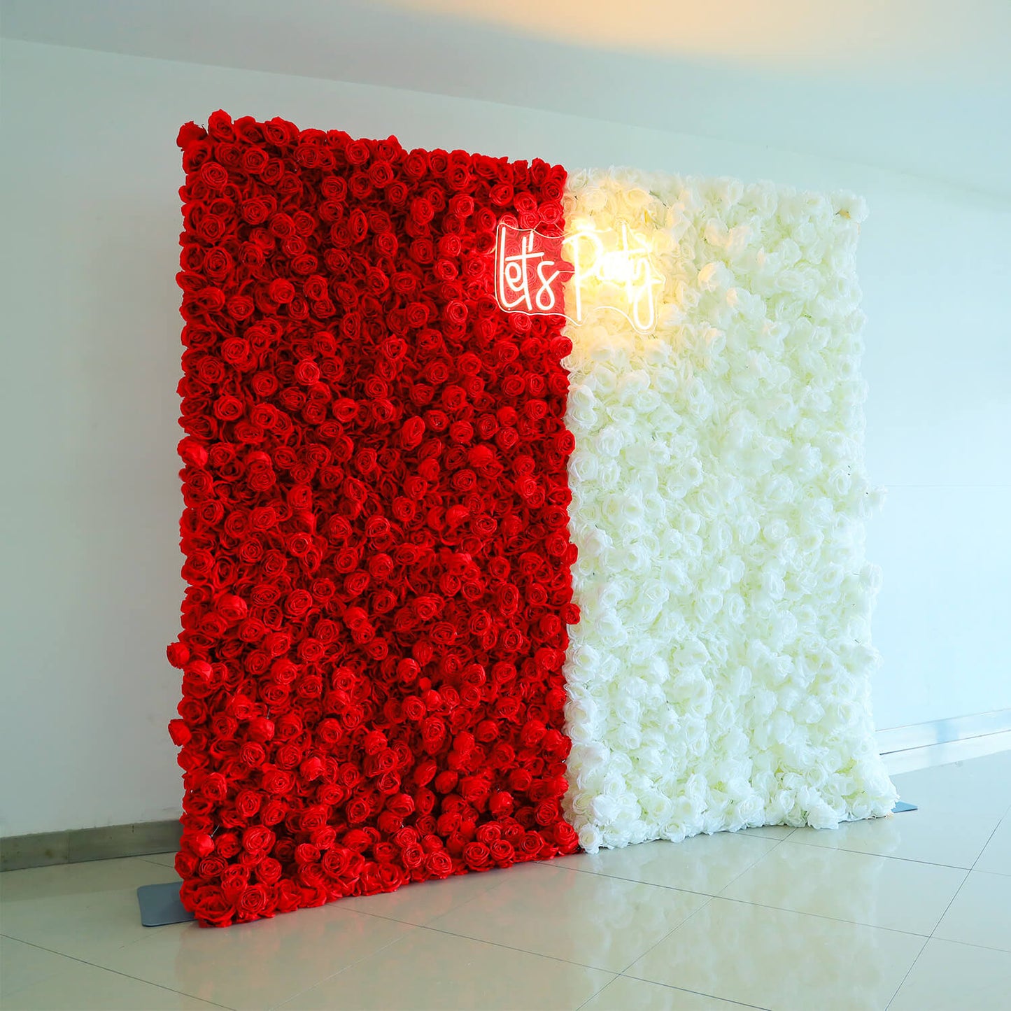 White and Red Roses Fabric Artificial Flower Wall For Wedding Event-ubackdrop