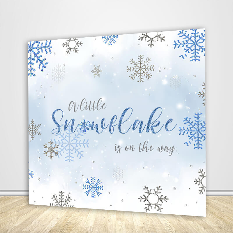Winter A Little Snowflake Is On The Way Boys Baby Shower Backdrop-ubackdrop