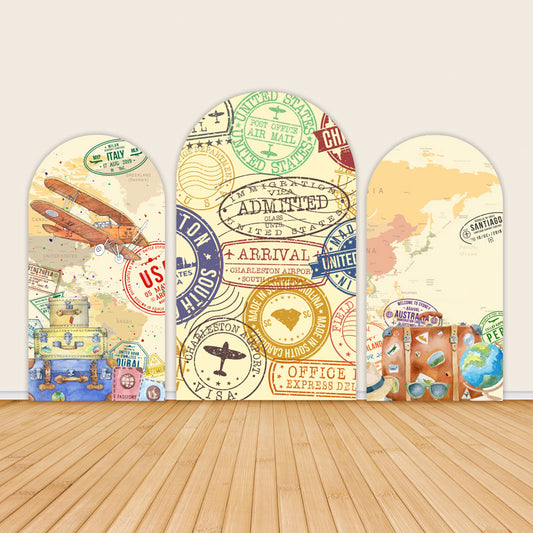 World Map Passport Travel Stamps for Boy Birthday Backdrop Wall Covers-ubackdrop