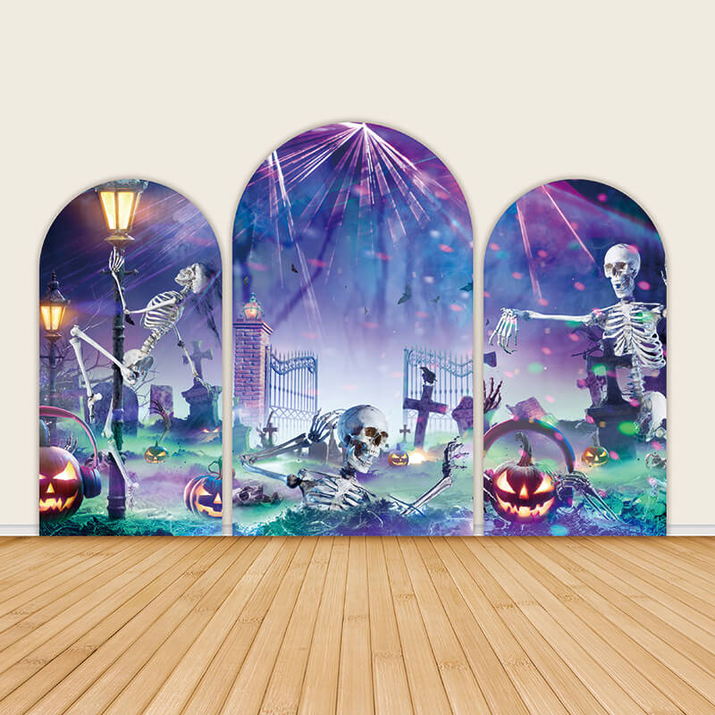 Neon Skeleton Graveyard Halloween Party Arch Backdrop Covers