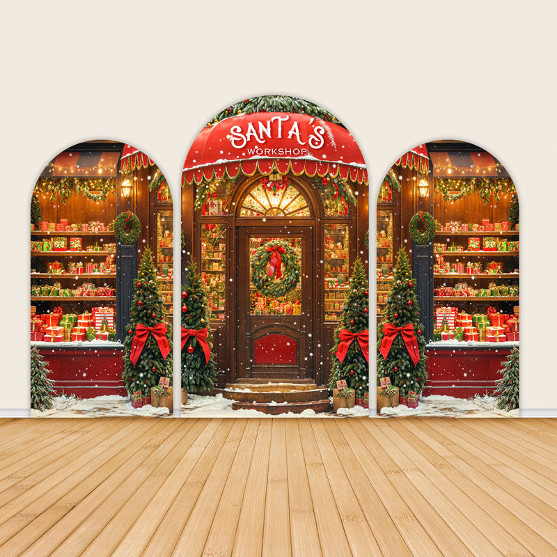 Christmas Santa’s Workshop Party Arch Backdrop Covers-ubackdrop