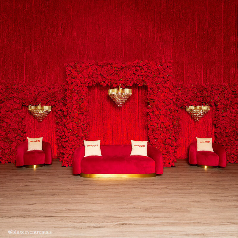 Red Roses Fabric Artificial Arch Flower Wall for Wedding-ubackdrop
