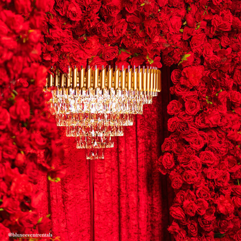Red Roses Fabric Artificial Arch Flower Wall for Wedding-ubackdrop