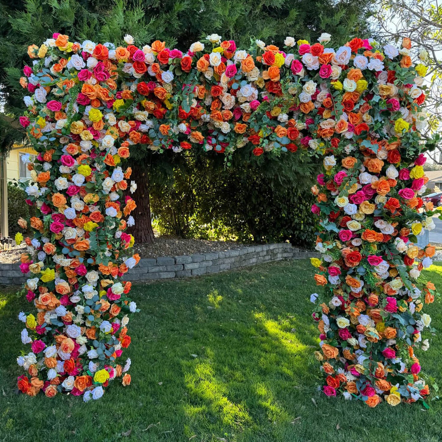 Green Orange Fabric Artificial Flower Wall Arch Wedding Party Decoration-ubackdrop
