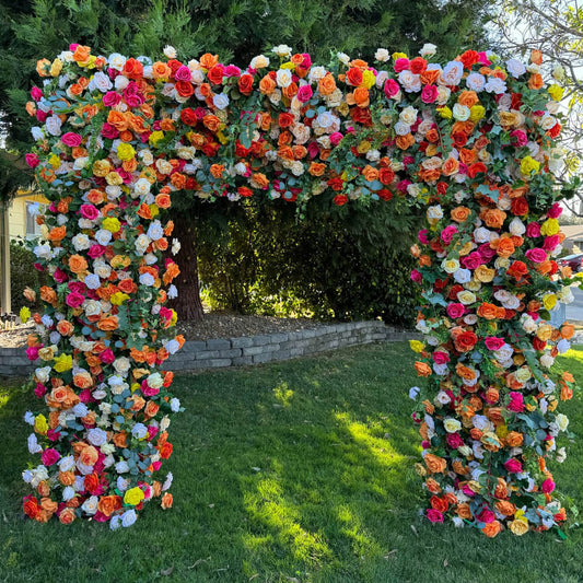 Green Orange Fabric Artificial Flower Wall Arch Wedding Party Decoration-ubackdrop