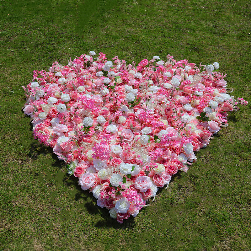 Pink Roses Heart Shaped Fabric Artificial Flower Wall Wedding Decor-ubackdrop