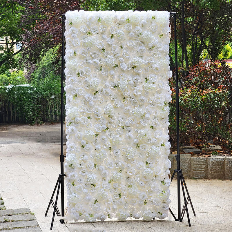 3D White Luxury Fabric Artificial Flower Wall Wedding Party Decor-ubackdrop