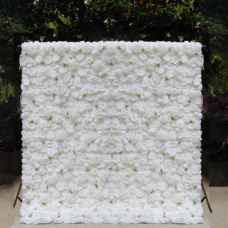 3D White Luxury Fabric Artificial Flower Wall Wedding Party Decor-ubackdrop