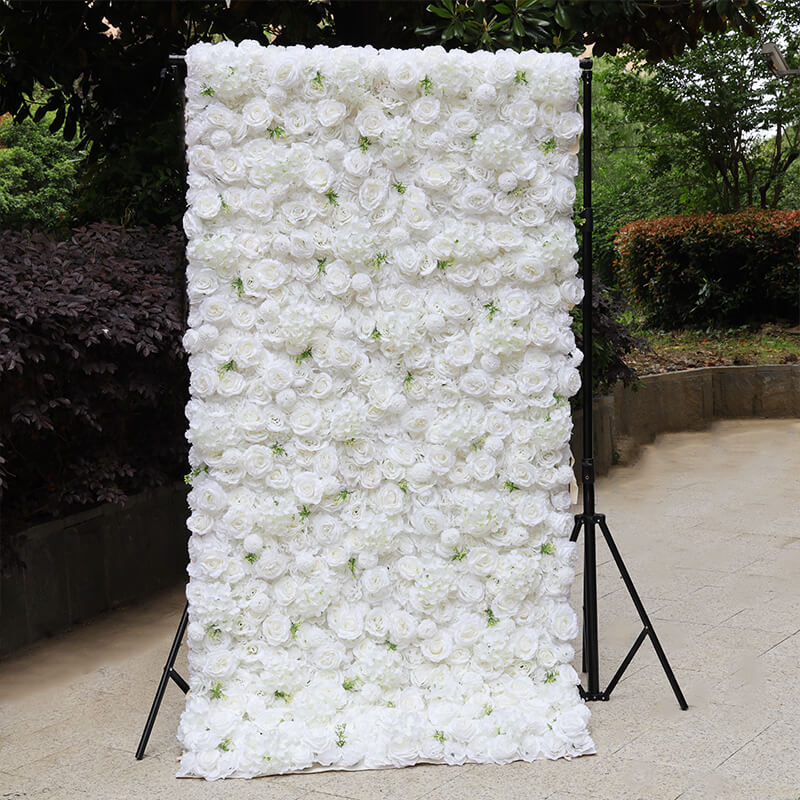 3D White Luxury Fabric Artificial Flower Wall Wedding Party Decor-ubackdrop