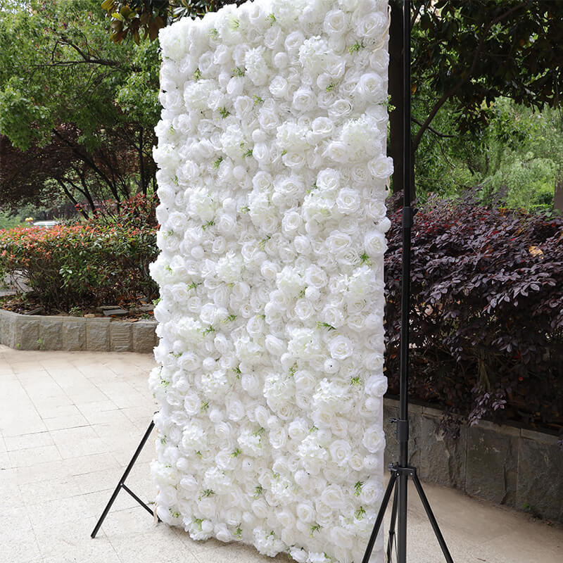 3D White Luxury Fabric Artificial Flower Wall Wedding Party Decor-ubackdrop