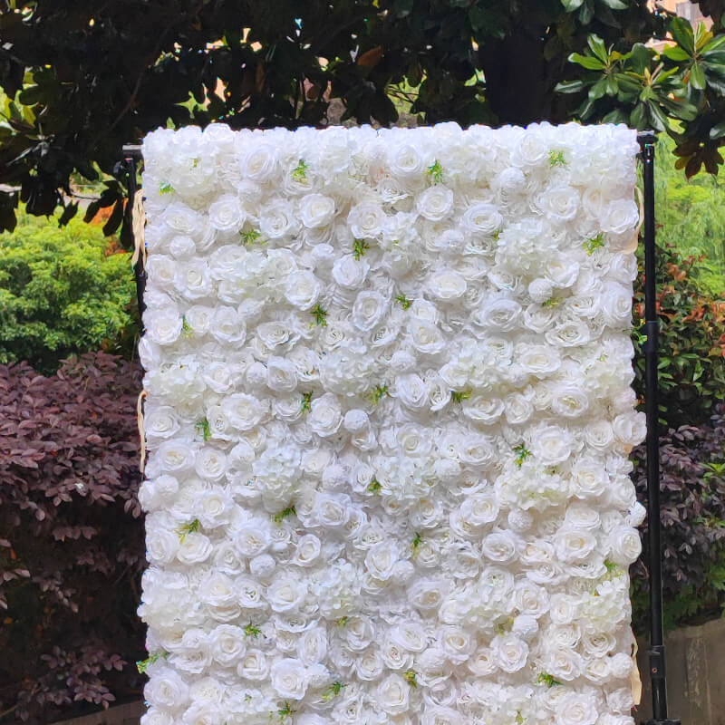 3D White Luxury Fabric Artificial Flower Wall Wedding Party Decor-ubackdrop