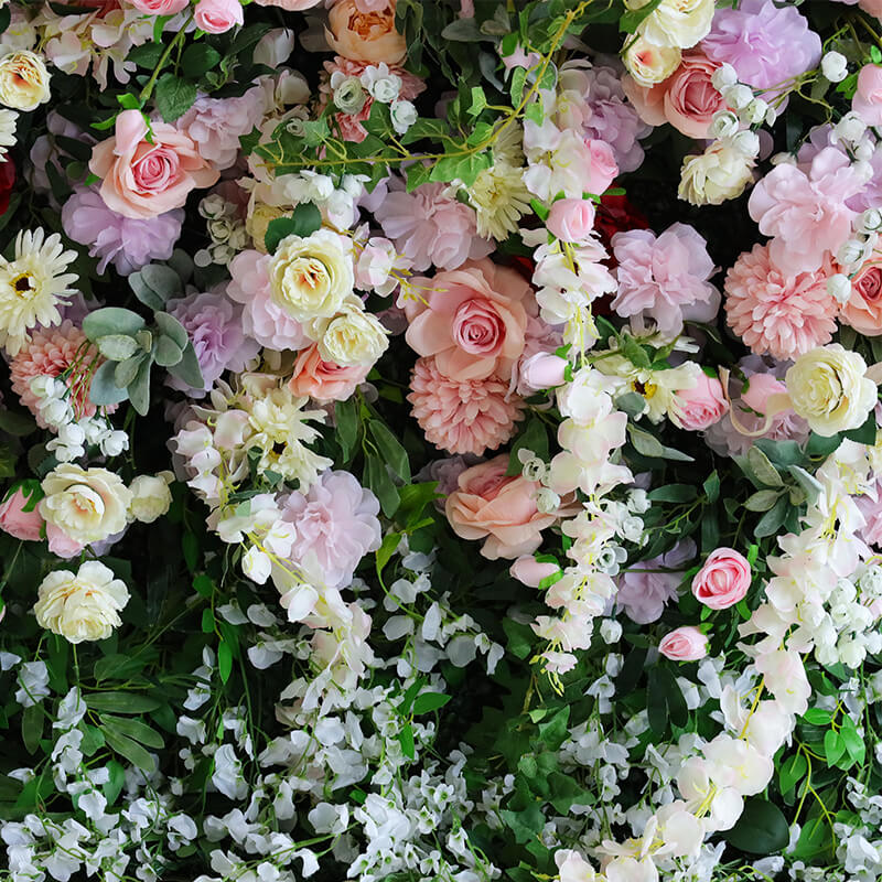 3D Gradient Red Fabric Artificial Flower Wall Wedding Party Decor-ubackdrop
