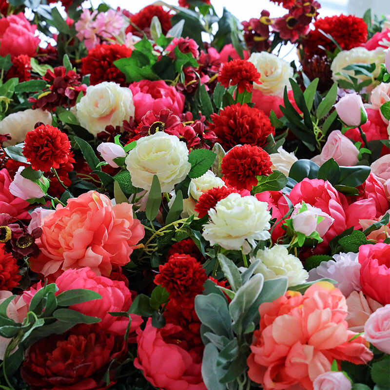 3D Gradient Red Fabric Artificial Flower Wall Wedding Party Decor-ubackdrop