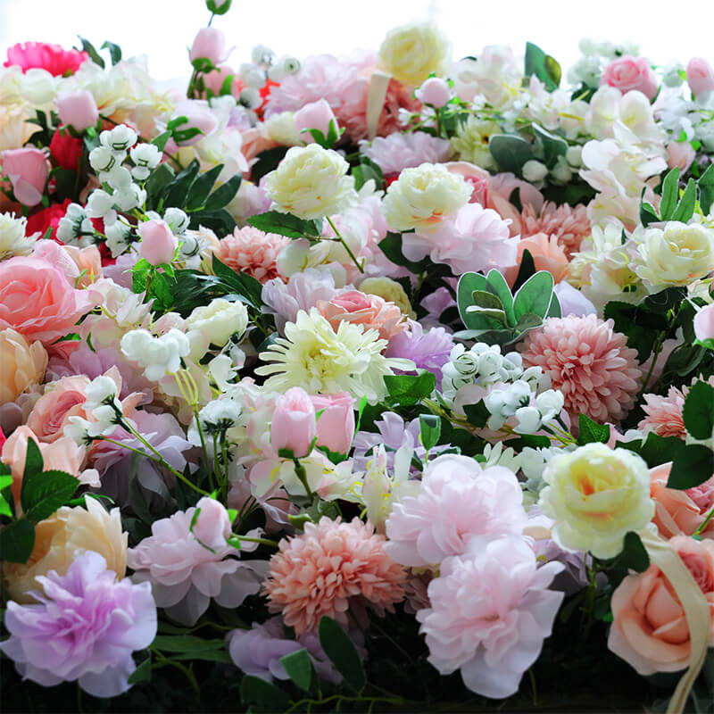 3D Gradient Red Fabric Artificial Flower Wall Wedding Party Decor-ubackdrop