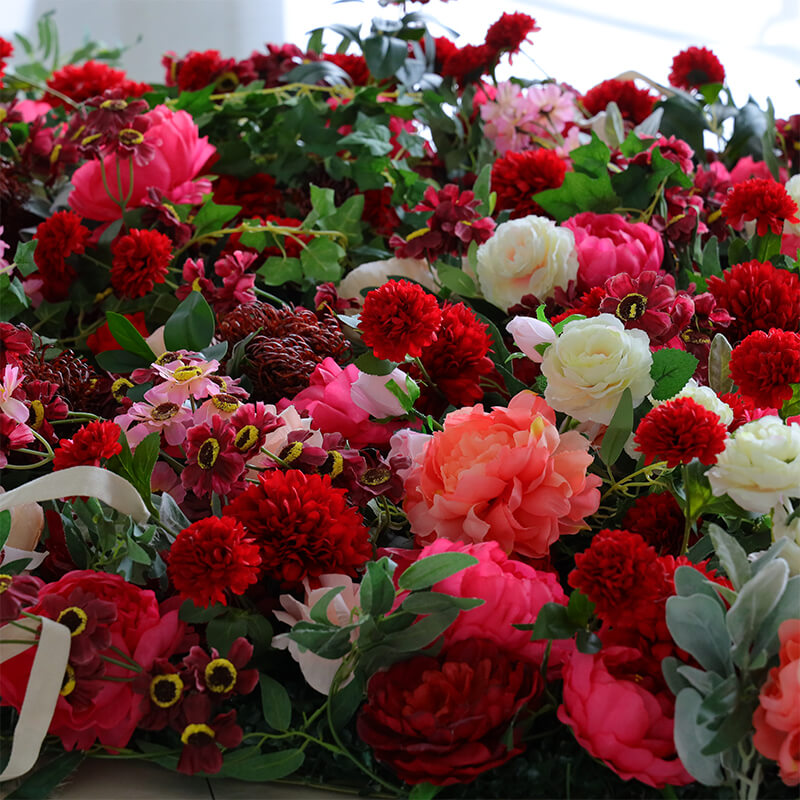 3D Gradient Red Fabric Artificial Flower Wall Wedding Party Decor-ubackdrop