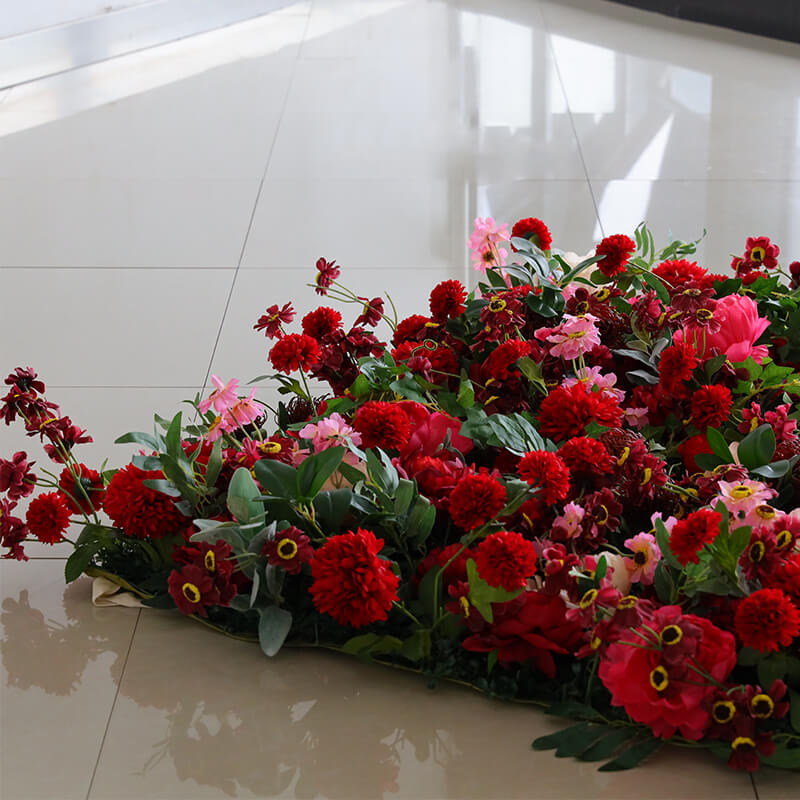 3D Gradient Red Fabric Artificial Flower Wall Wedding Party Decor-ubackdrop