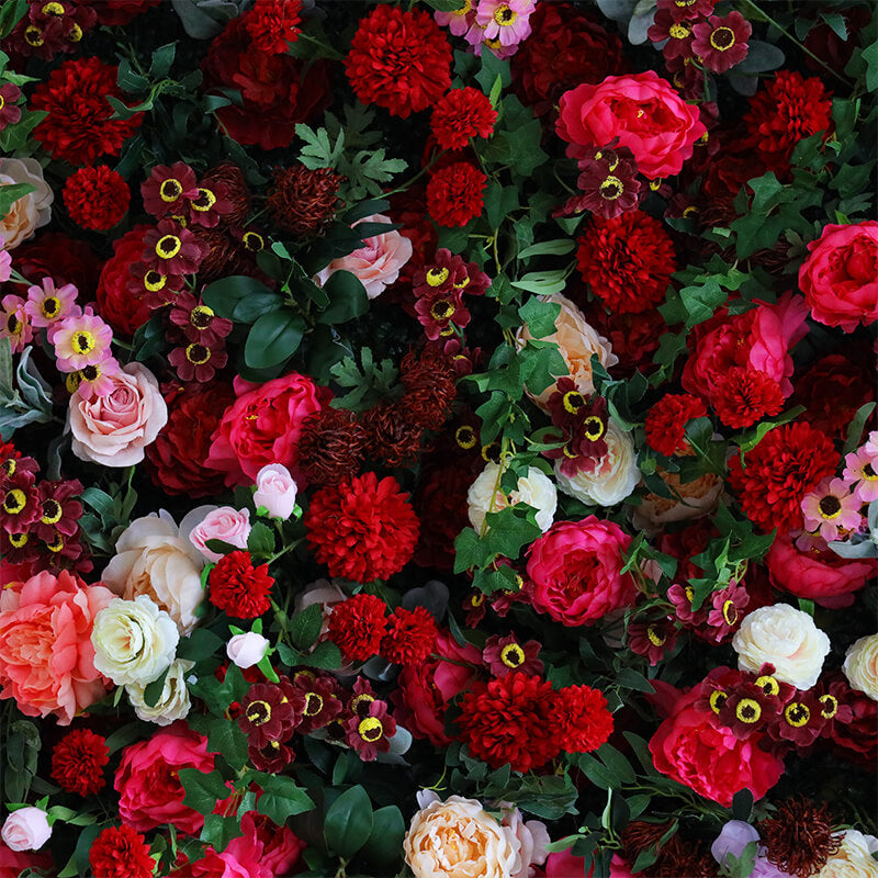 3D Gradient Red Fabric Artificial Flower Wall Wedding Party Decor-ubackdrop