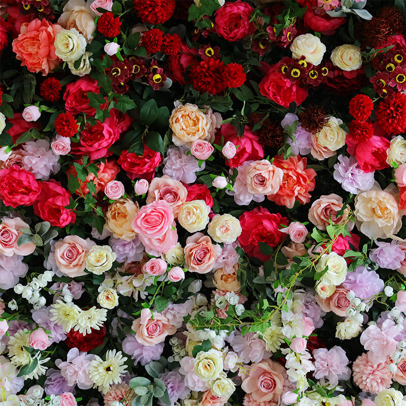 3D Gradient Red Fabric Artificial Flower Wall Wedding Party Decor-ubackdrop