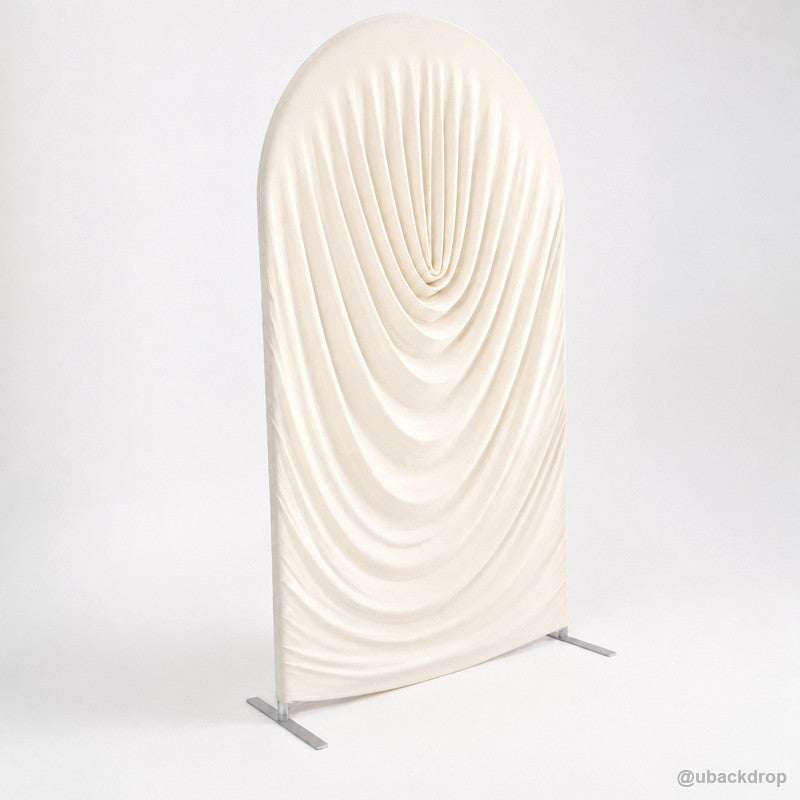 Ivory white cowl draped arch backdrop cover left angled product view