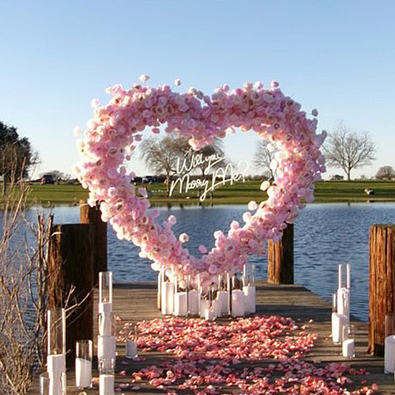 Pink Rose Heart Shaped Flower Wall Wedding Decoration-ubackdrop