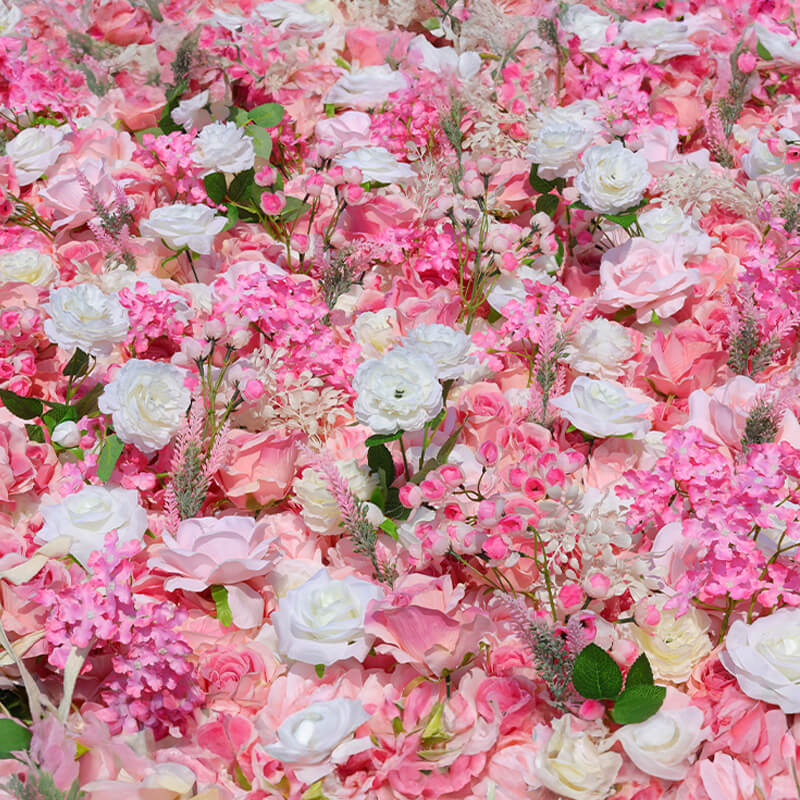 Pink Roses Heart Shaped Fabric Artificial Flower Wall Wedding Decor-ubackdrop