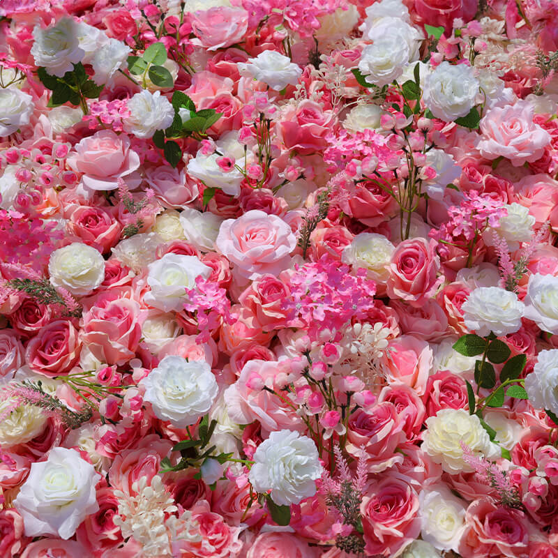 Pink Roses Heart Shaped Fabric Artificial Flower Wall Wedding Decor-ubackdrop