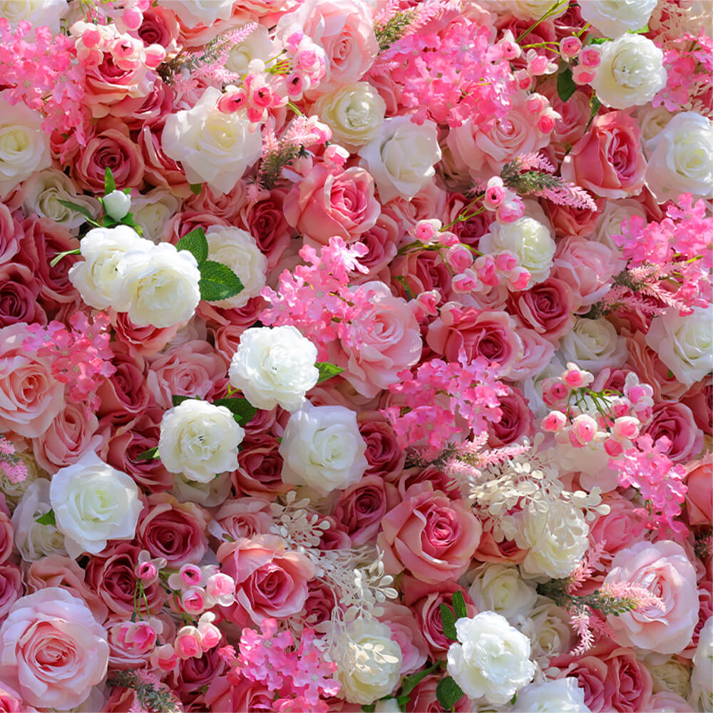 Pink Roses Heart Shaped Fabric Artificial Flower Wall Wedding Decor-ubackdrop