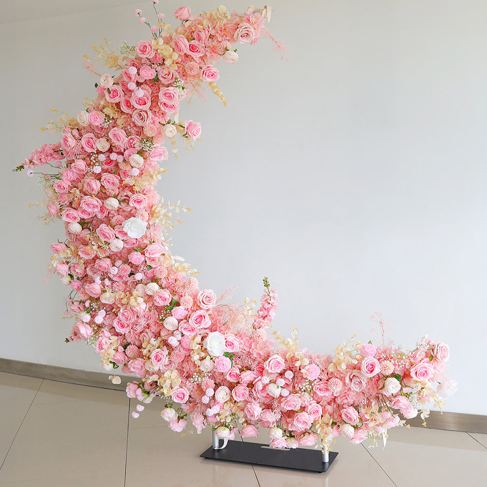 6.5ft Roses Moon Shaped Fabric Artificial Flower Wall Birthday Party Decor-ubackdrop