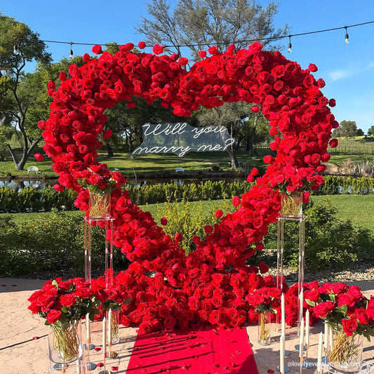 8ft Romantic Atmosphere Heart Shaped Red Rose Flower Wall Wedding Decoration Indoor-ubackdrop