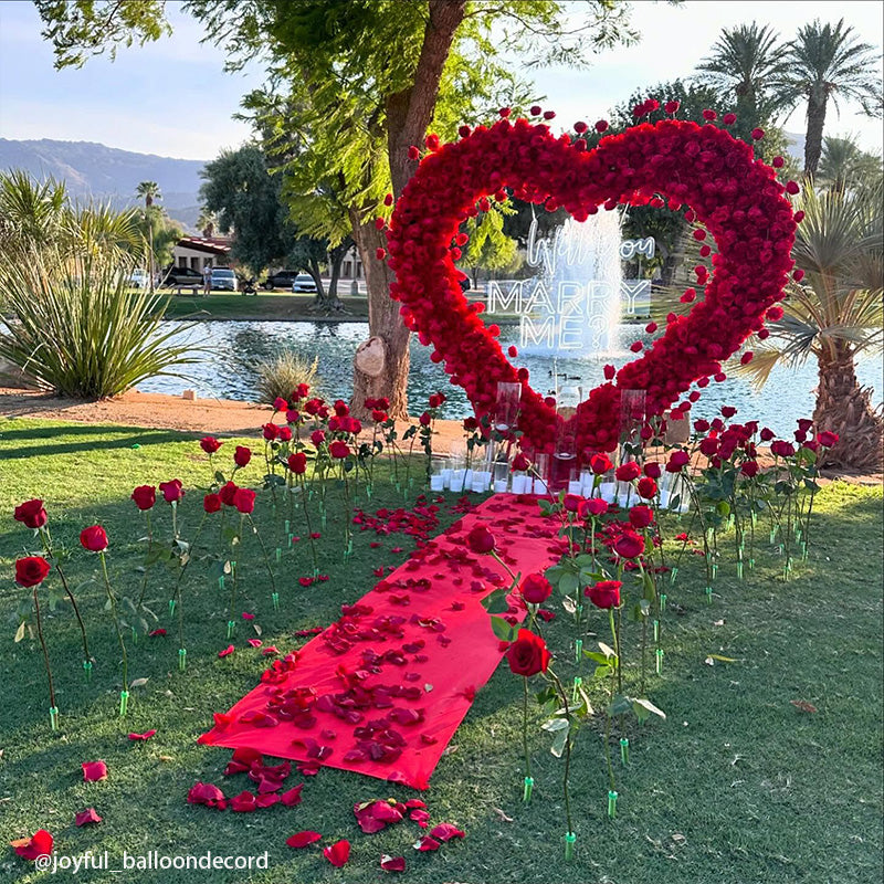 8ft Romantic Atmosphere Heart Shaped Red Rose Flower Wall Wedding Decoration Indoor-ubackdrop