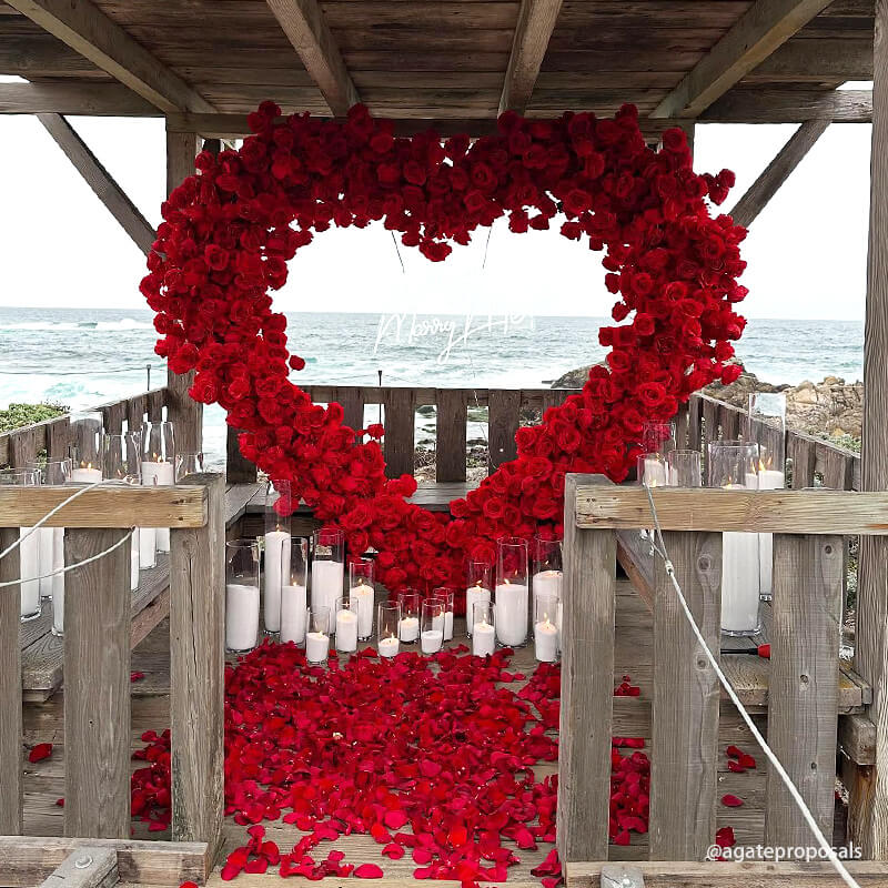 8ft Romantic Atmosphere Heart Shaped Red Rose Flower Wall Wedding Decoration Indoor-ubackdrop