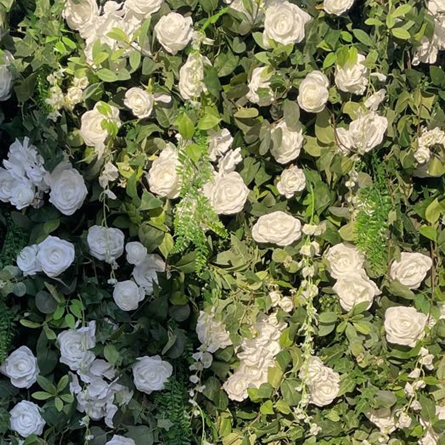 White Rose Green Leaves Fabric Roll Up Flower Wall-ubackdrop