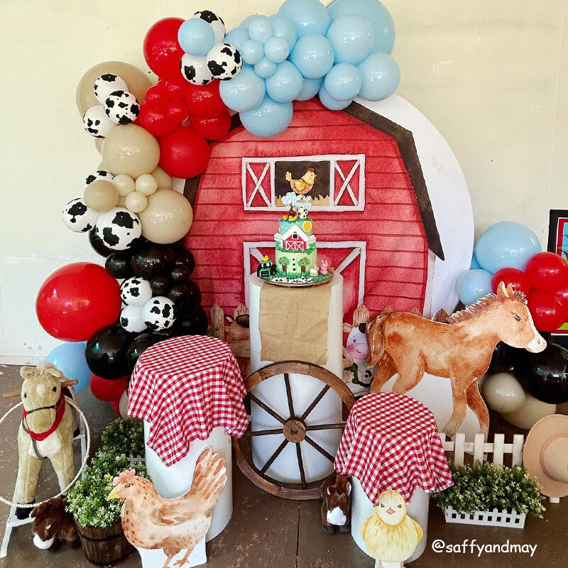 Custom Farm Theme Round Backdrop Red Barn Birthday Party Banner - Designed, Printed & Shipped-ubackdrop