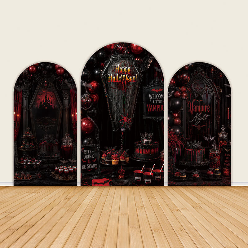 Gothic Vampire Night Black Red Halloween Party Arch Backdrop Covers