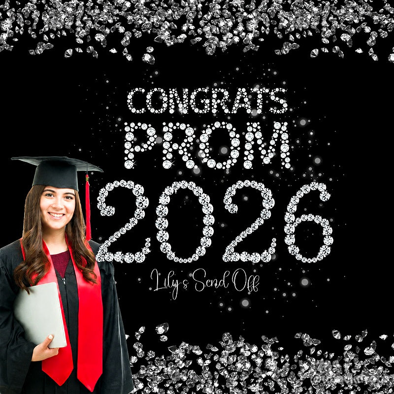 Graduation Party Decorations Backdrop Black Silver Prom 2026-ubackdrop
