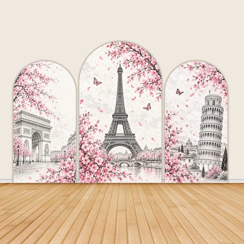 Paris & Italy Cherry Blossom Romantic Travel Theme Arch Backdrop Covers