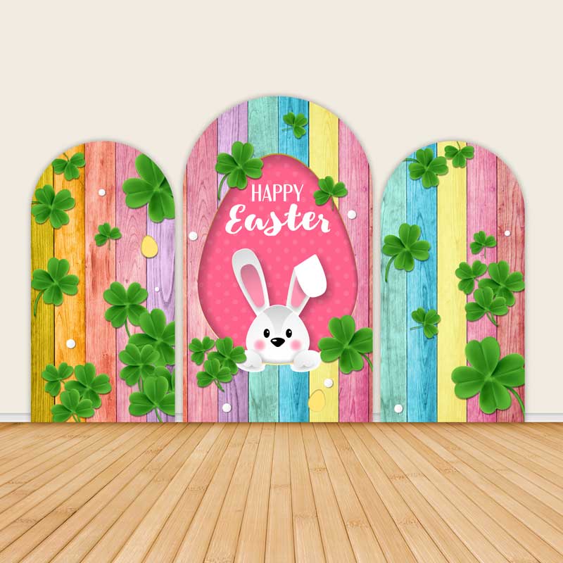 Rainbow Wood Easter Party Bunny Arch Backdrop Covers-ubackdrop