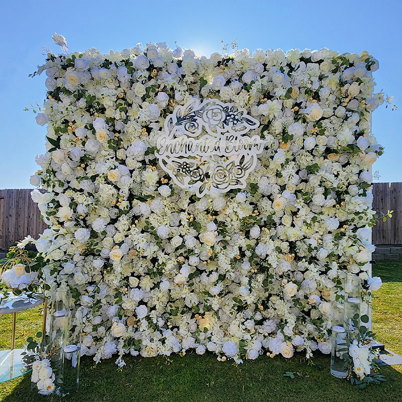 Luxury Wedding Champagne & White Rose Fabric Flower Wall Party Decor-ubackdrop